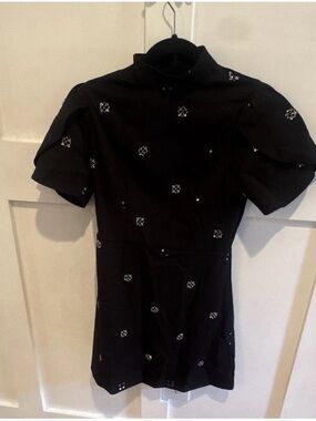 Black Embellished Short Sleeve Mini Dress